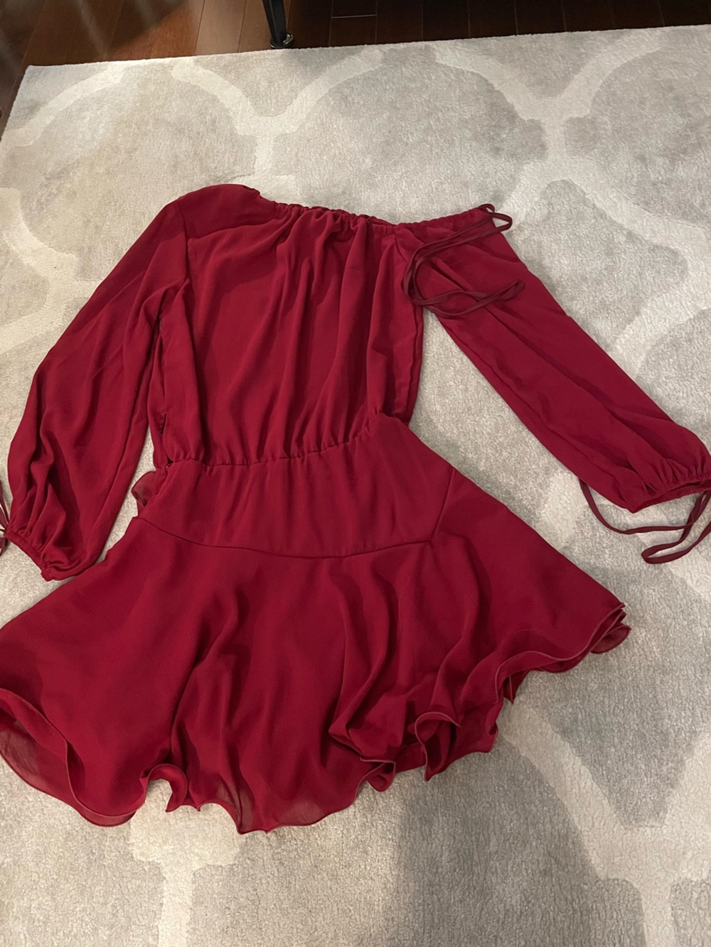 Deep  Red Off-Shoulder Ruffle Romper - Picture 2 of 5